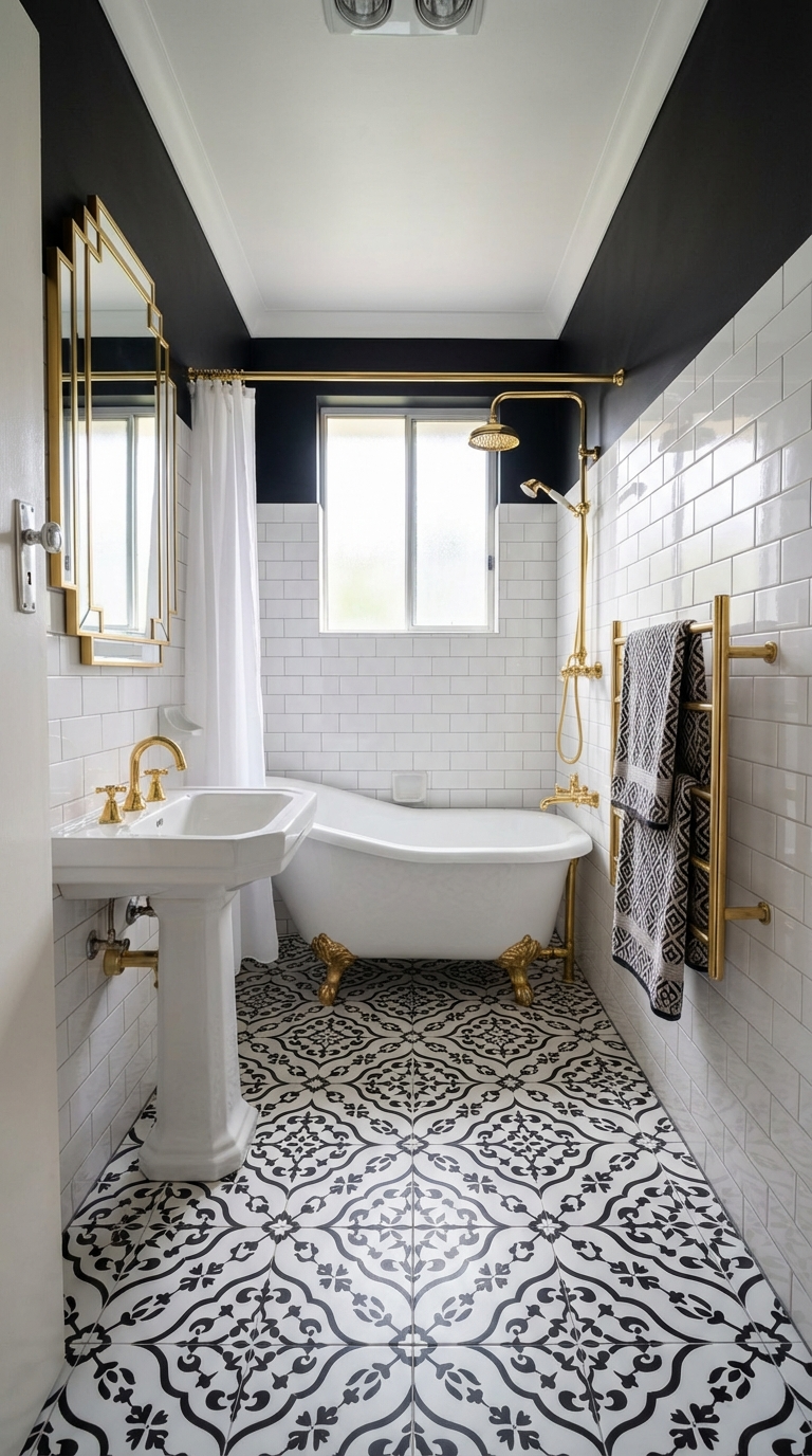 After: Art Deco black and gold bathroom