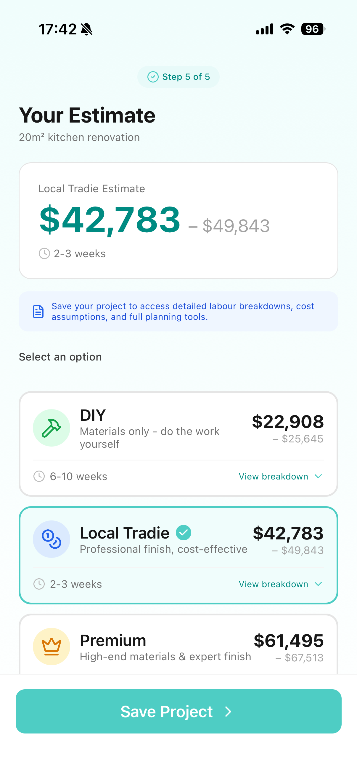 RenoPro estimate screen